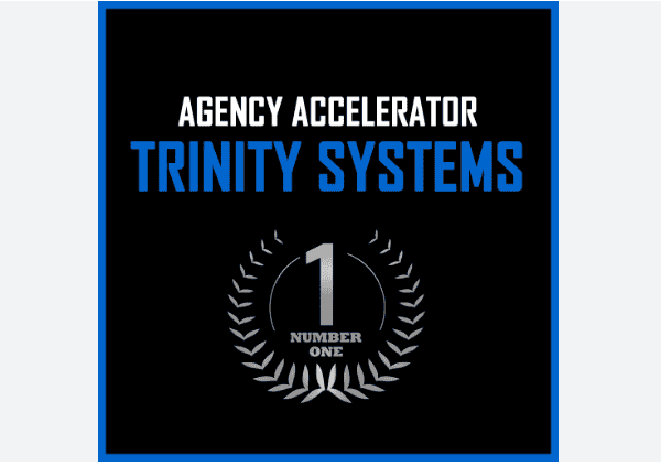 Agency Accelerator Trinity Systems badge with number one and laurel wreath.