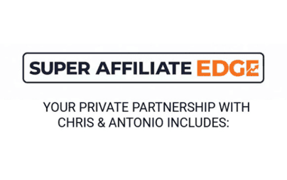 Super Affiliate Edge logo with partnership details for affiliate marketing.