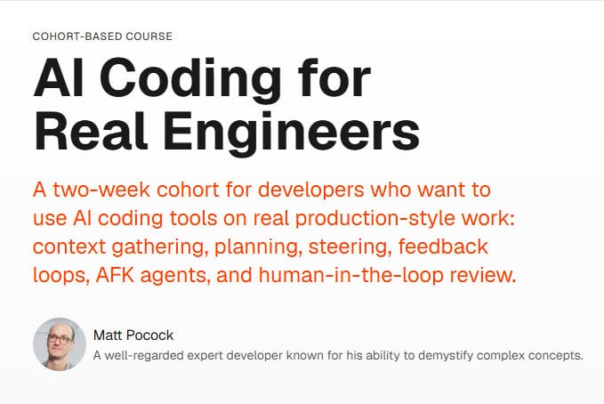 Matt Pocock – AI Coding for Real Engineers AI coding course for engineers focusing on real-world application and development.