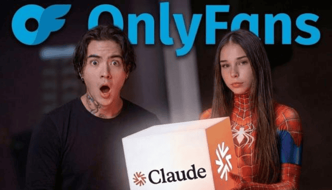 Young man and woman with surprised expressions holding a box labeled Claude.