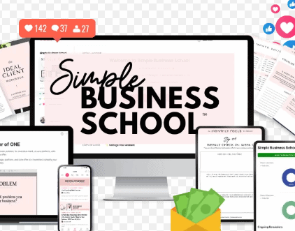 Business school digital resources on multiple devices for online learning.