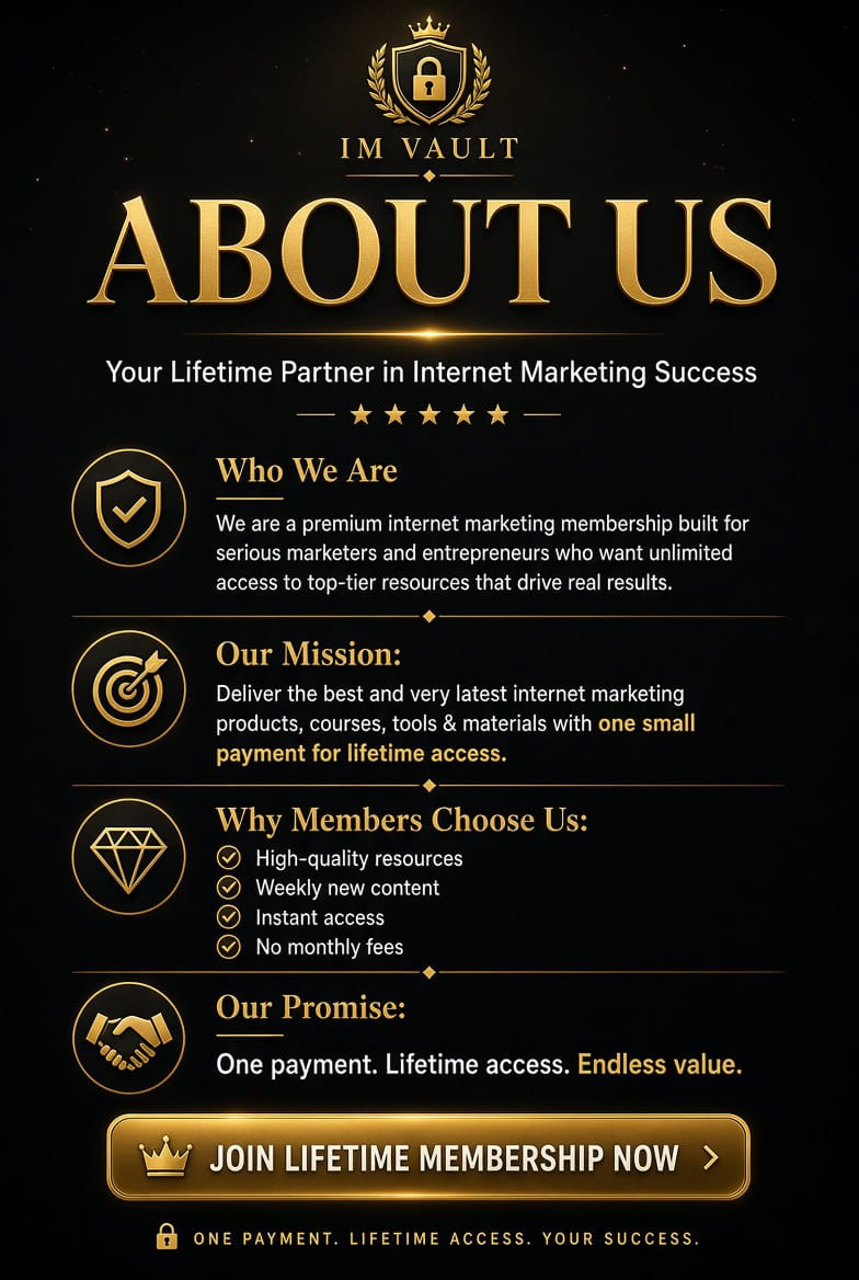 Internet marketing membership for lifetime access and resources.